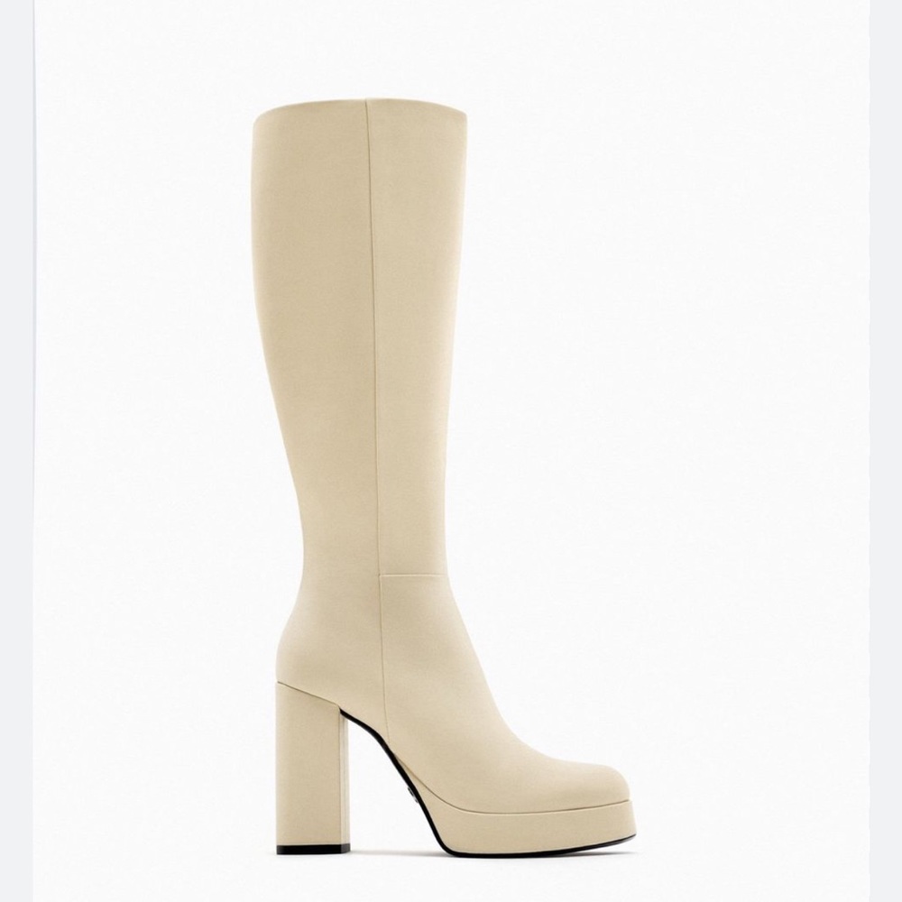 NWT Zara tall Leather boots size 6 - Picture 1 of 6